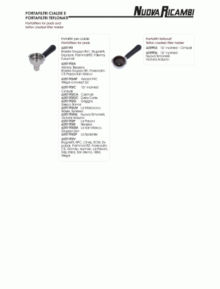 Специфікація Portafilters for pods and teflon coated filter holder