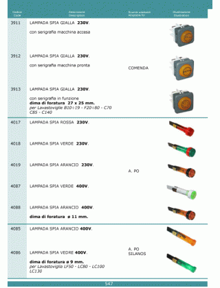 Специфікація Lampade spia 547