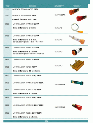 Специфікація Lampade spia 551
