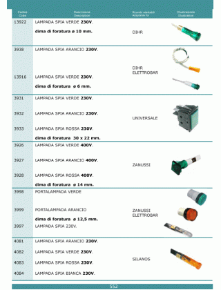 Специфікація Lampade spia 552